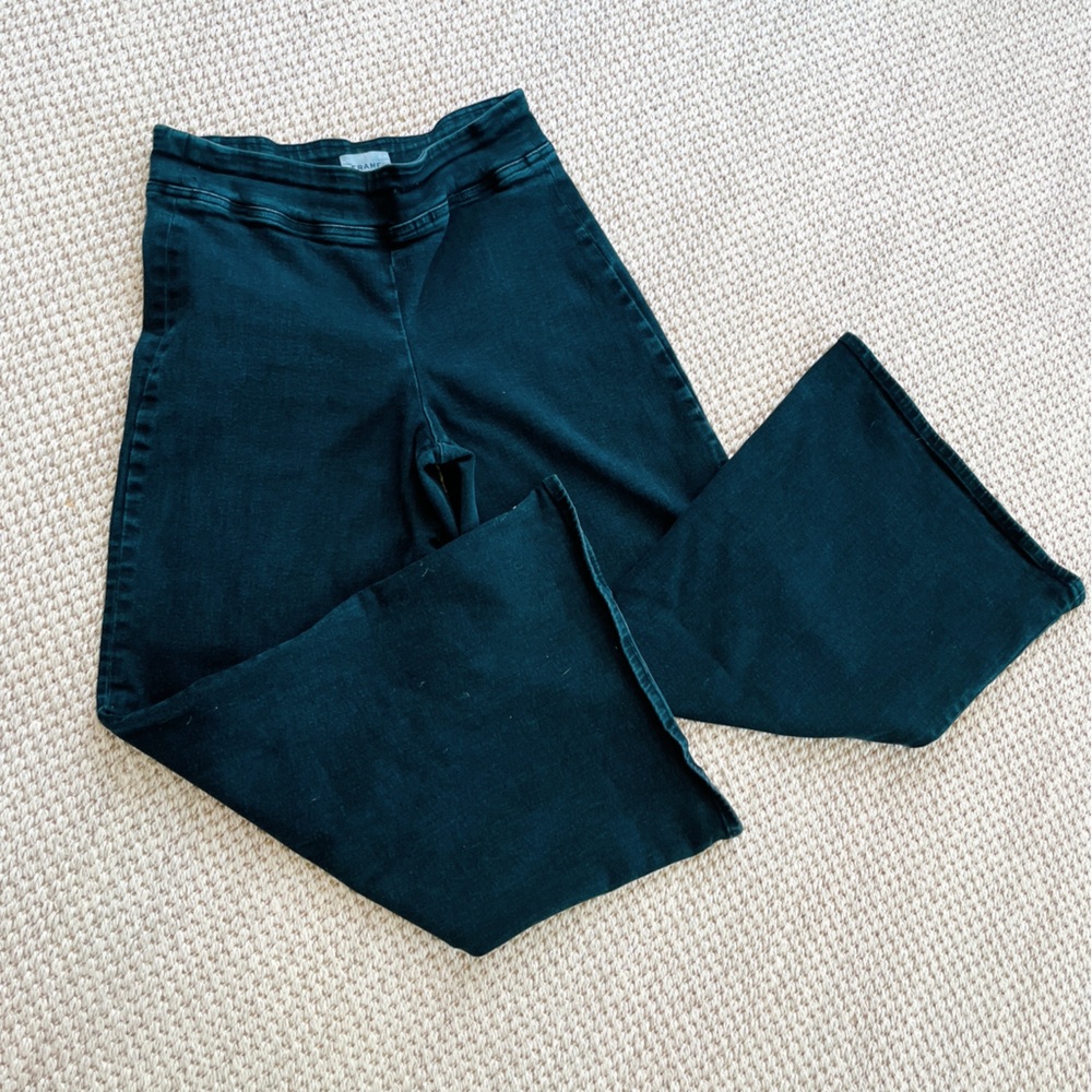 Frame Jet Set High Rise Wide Leg Jeans Sheen Noir - plus size Black Fits 29-34 - Picture 6 of 9